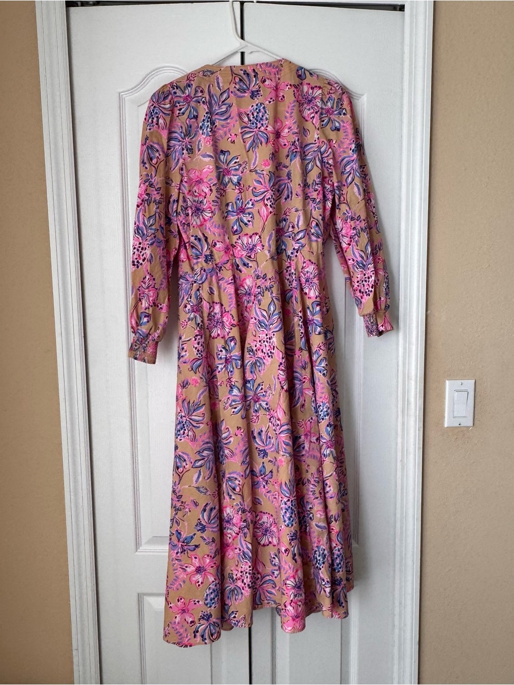 Lilly Pulitzer Pink and Tan Floral Wrap Maxi Dress